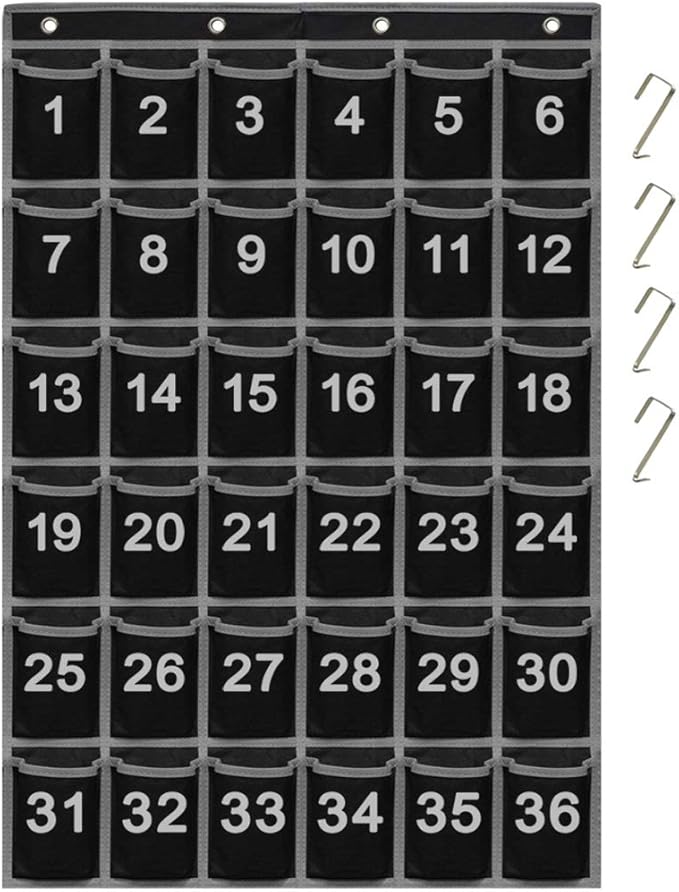 EAMAY 36 Numbered Classroom Pocket Charts for Cell Phones and Calculators Holder Wall Door Mount Hanging Organizer