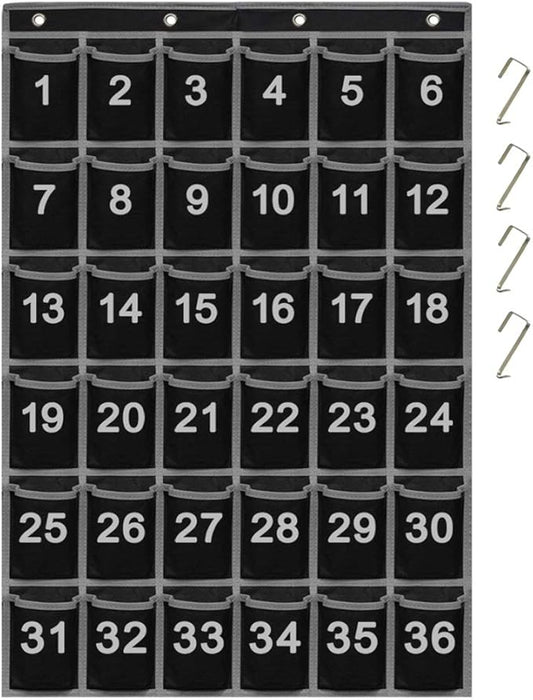 EAMAY 36 Numbered Classroom Pocket Charts for Cell Phones and Calculators Holder Wall Door Mount Hanging Organizer
