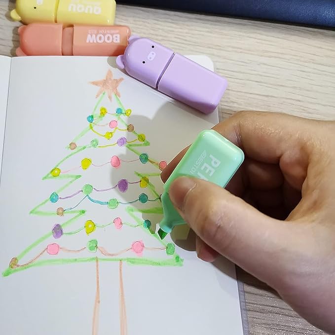 Leery Novelty Cute Mini Bear Highlighter Pens & Assorted Macaron Colors Chisel Tip Pastel Pens for Office,Writing & School Office Supplies (6)