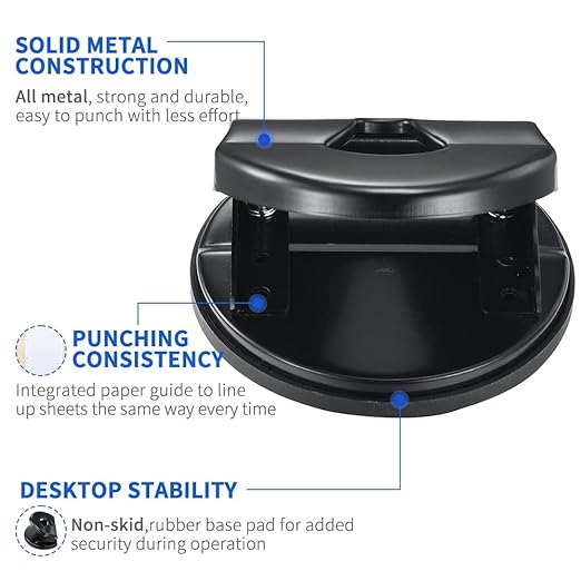 2 Hole Punch Paper Hole Puncher, 10 Sheets Capacity, Without Alignment Guide, Simple Packaging, Black