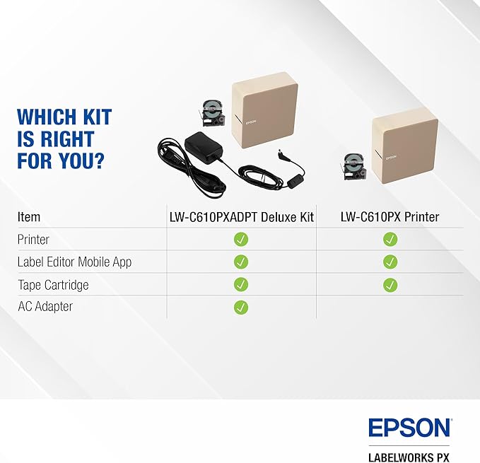 LABELWORKS Epson LW-C610PX Premium Portable Wireless Label Maker with AC Adapter - Ideal for Home, Crafts, and Organization