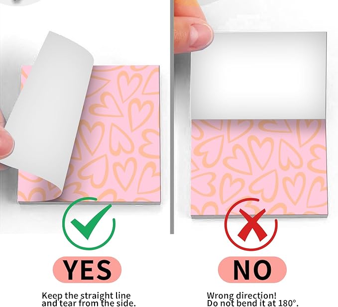 2 Pack Sticky Notes 3x3 Inches, Bright Cute Strong Sticking Power, Easy to Post for Home, Office, 80sheets/Pads, Pink Heart