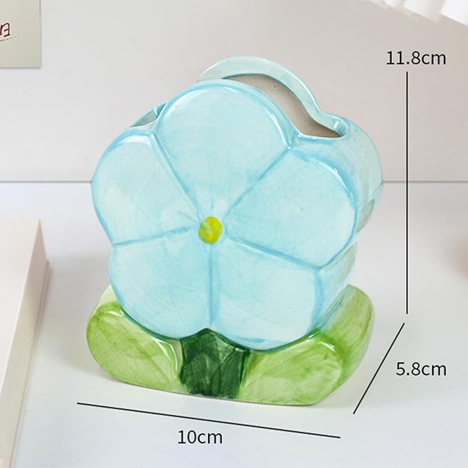 Flower Pen Holder Blue Desk Accessories Aesthetic Cute Toothbrush Holder Makeup Pencil Holder Office Home Decor Birthday Gifts for Women Vanity Kawaii Kitchen Utensil Holder