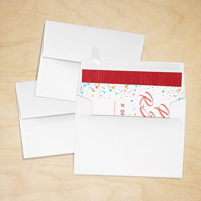 LUXPaper A2 Foil Lined Invitation Envelopes | Peel & Press | 4 3/8" x 5 3/4" | White w/Red LUX Lining | 70lb. Text | 50 Qty