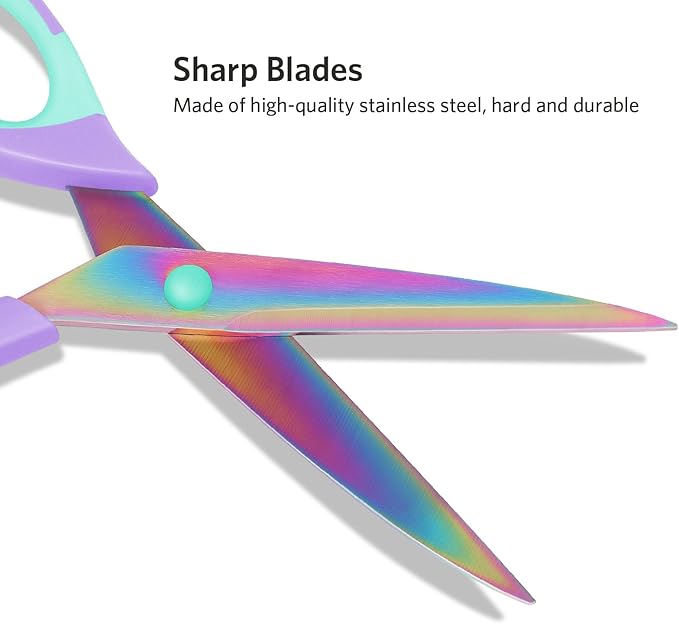 Scissors, Sharp Titanium Coating Blades, Soft Grip Handle, Multi-Purpose Scissors Set of 3 Suitable for Families, Office, and School Use, Purple Green