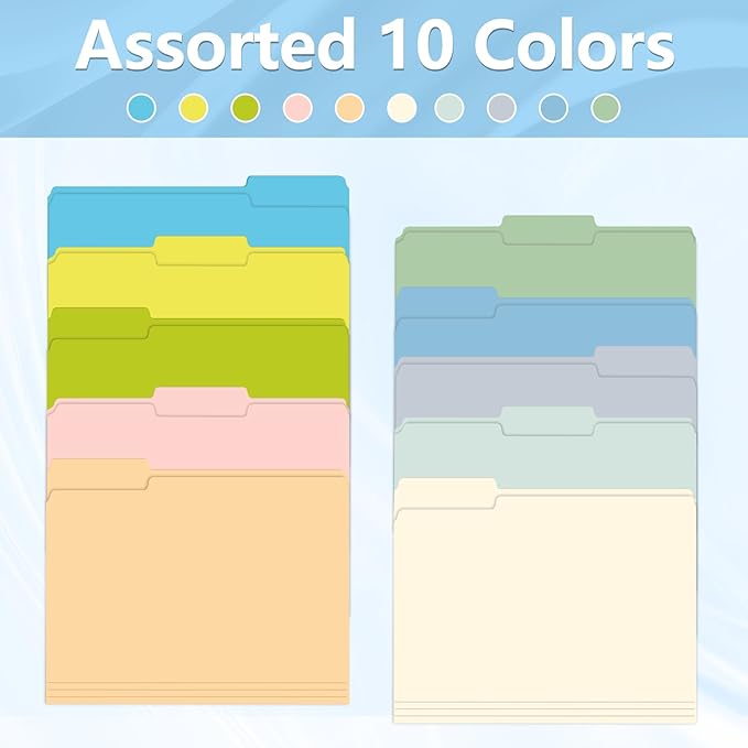 File Folder, HERKKA 120 Pack 1/3 Cut Tab File Folders, Letter Size, Assorted 10 Colors, Colored File Folders Great for Organizing and Filing
