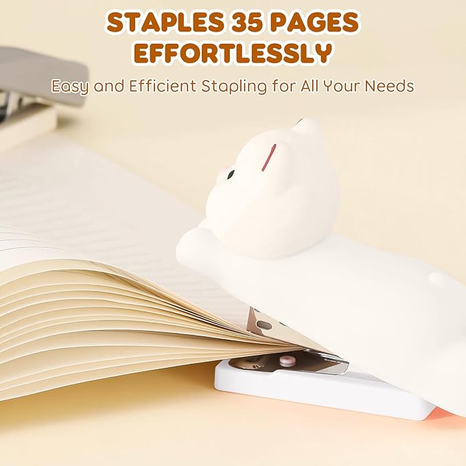 Honagu Mini Cute Animal Stapler with Staples, Cartoon Stereoscopic Silicone (PVC) Stapler, Labor-Saving Office Supplies for Students Kids (White Puppy)