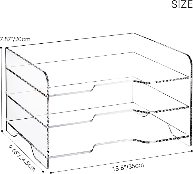 SANRUI Paper Letter Tray Organizer 3 Tier Acrylic Desk File Organizer with Bottom Handle, Paper Sorter Organizer for Letter/A4 Office Organization,Clear
