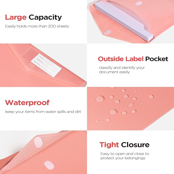 Sooez 20 Pack Plastic Envelopes, Plastic File Folder, Folders for Documents Retro Colors, Super Heavyweight Document Holder, Storage Pouches, File Envelopes for School Office Supplies