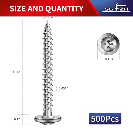 #8 x 1-1/2" Wood Screw 500Pcs 410 Stainless Steel Standard Thread Truss Head Fast Self Tapping by SG TZH