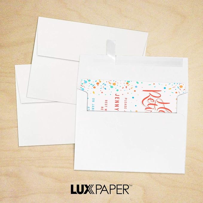 LUXPaper A7 Invitation Envelopes | Peel & Press | 5 1/4" x 7 1/4" | White | 24lb. Text | 50 Qty