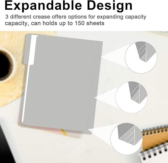File Folder, RAZCC 100 Pack 1/3 Cut Tab File Folders Letter Size, Grey, Folders with Tab, Great for Organizing and Easy File Storage