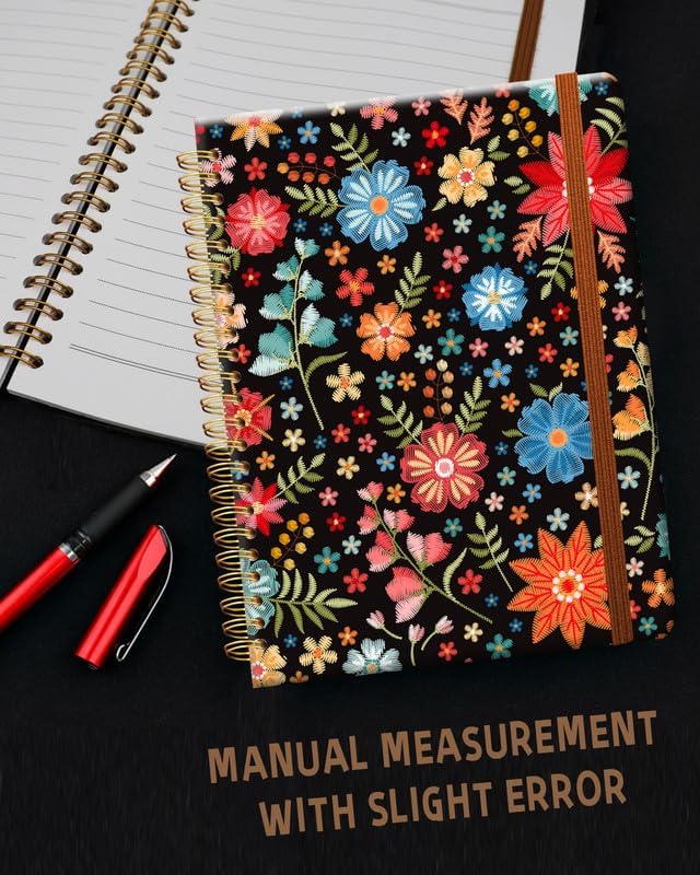 Ruled Spiral Writing Notebook,A5 Hardcover Lined College Journal for Women Lady Girl,Strong Twin-Wire Binding with Premium Paper,8.4" X 6",Perfect for School,Office,Home Gifts(Bright Flower Leaf)