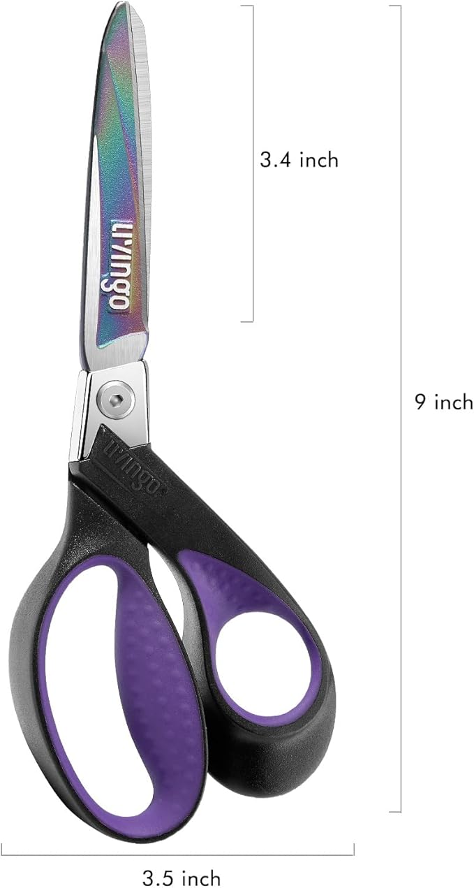 LIVINGO Industrial Scissors all Purpose: 9" Professional Heavy Duty Shears Sharp Stainless Steel - Forged Titanium Coated Scissors for Fabric Sewing Carpet Workshop Outdoor Home Office Purple/Black