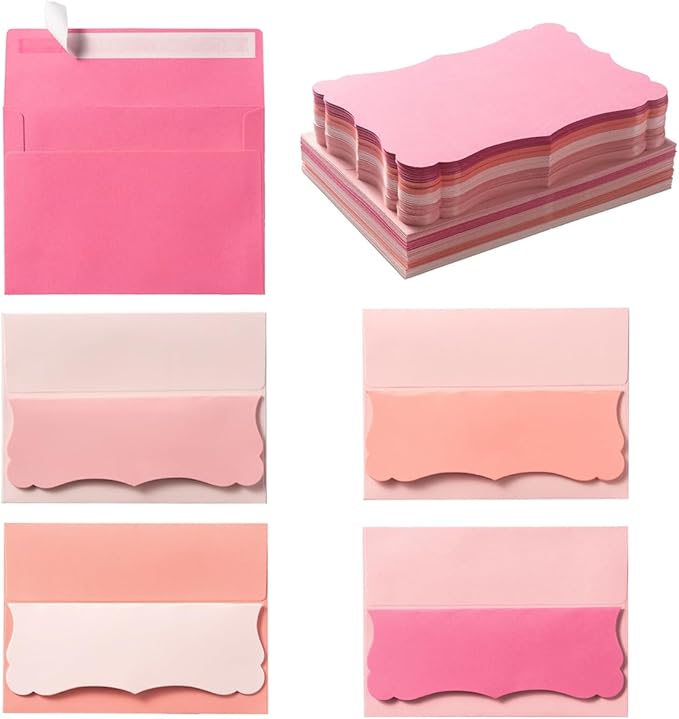 100 Pack A7 Envelopes with Blank 5 x 7 Cards Pink Self-Adhesive Business Envelopes Invitations Cards Envelopes (5 Colors Pink, A7)