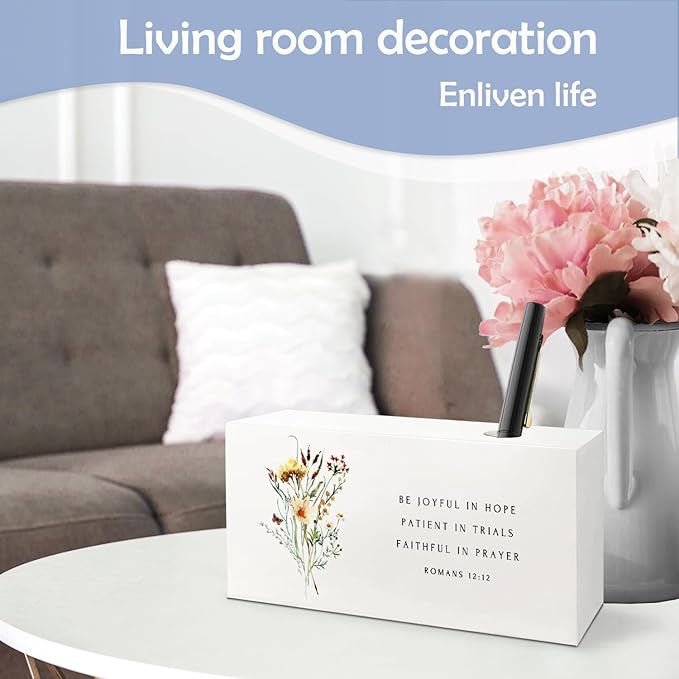 SNNDER Floral Christian Single Pen holder for Desk, Christian Religious Gifts for Women, Romans 12:12 Bible Verses Fountain Pen Holder for Home Office Desk Accessories