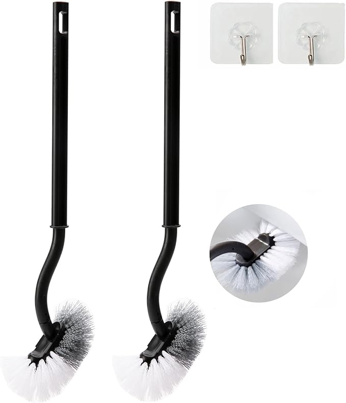 Ryhiac 2 Pack Curved Toilet Bowl Brush Without Holder for Bathroom, Compact Toilet Brush Durable Under The Rim Household Deep Cleaning Brushes (Black Toilet Brush Without Holder)
