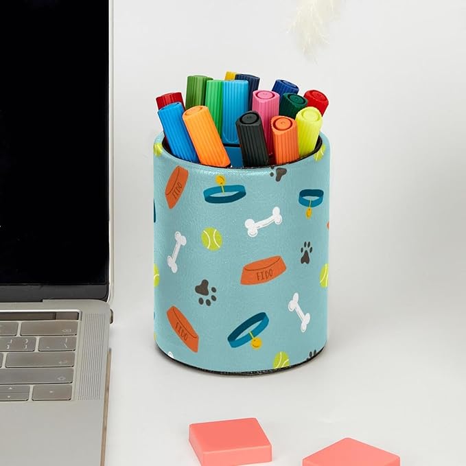 Dog Footprints Pencil/Pen Holder for desk, Round Desktop Organizer for Desk Multi Purpose Use for Home School Office Supplies