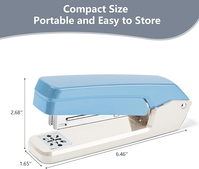MJMX 360° Rotating Swing-Arm Stapler, 25-Sheet Capacity, with 1000 Staples, 8-Position Lock, ABS Durable Design, for Office/Home/School (White+Blue)