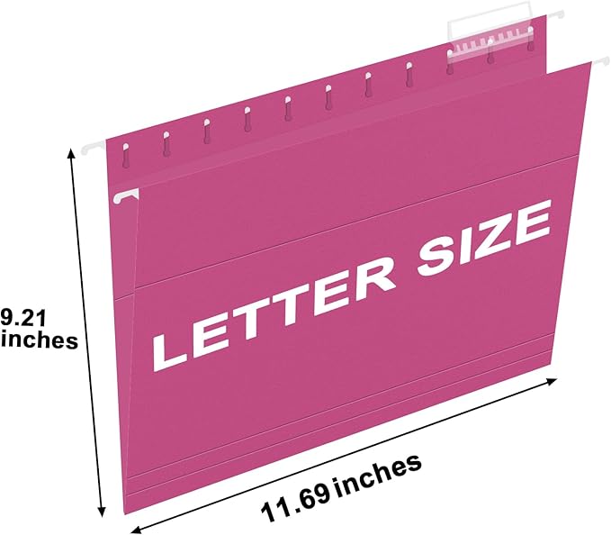 HERKKA Hanging File Folders, 30 Pack Reinforced Letter Size Hanging Folders, Designed for Bulky Files, Filing Cabinet, 1/5-Cut Adjustable Tabs (Pink)
