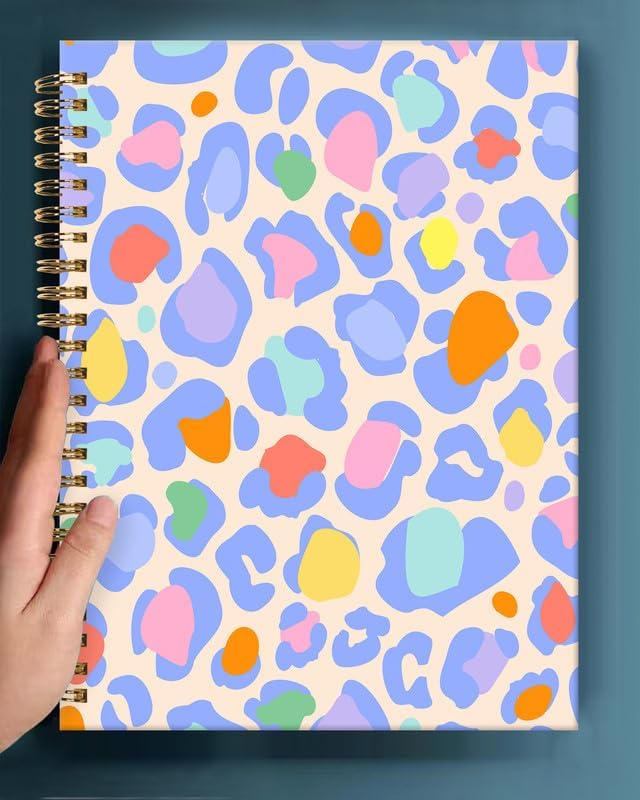 Spiral Journal Notebook,A5 Hardcover Lined Journals for Women Girl 6 x 8.3 in,120 Pages Thick Paper,Cute College Ruled Writing Notebook for Gifts Office Work School(Animal Skin Rainbow Leopard)