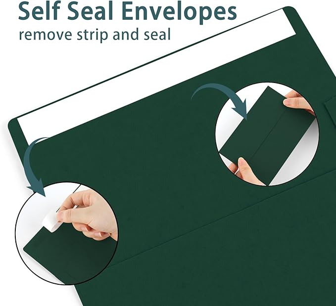 50 Pack 5x7 Envelopes, A7 Green Envelopes Self Seal, Printable Envelopes for Invitation, Baby Shower, Birthday Party, Wedding, Postcards, Mailing, Greeting Cards