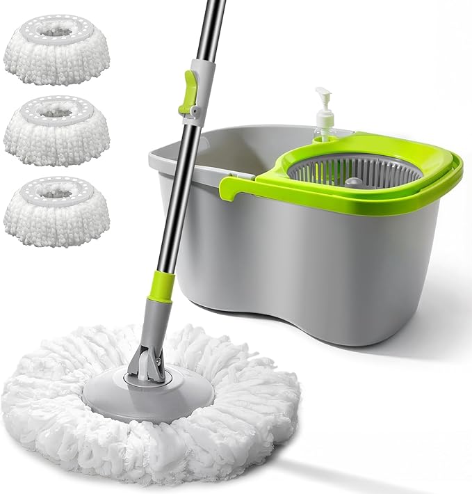 MASTERTOP Small Mop and Bucket with Wringer Set, Spin Mop Cleaning System with 3 Mop Pads,Spinning Mop Bucket for Floor Cleaning, 50.4" Extended Handle