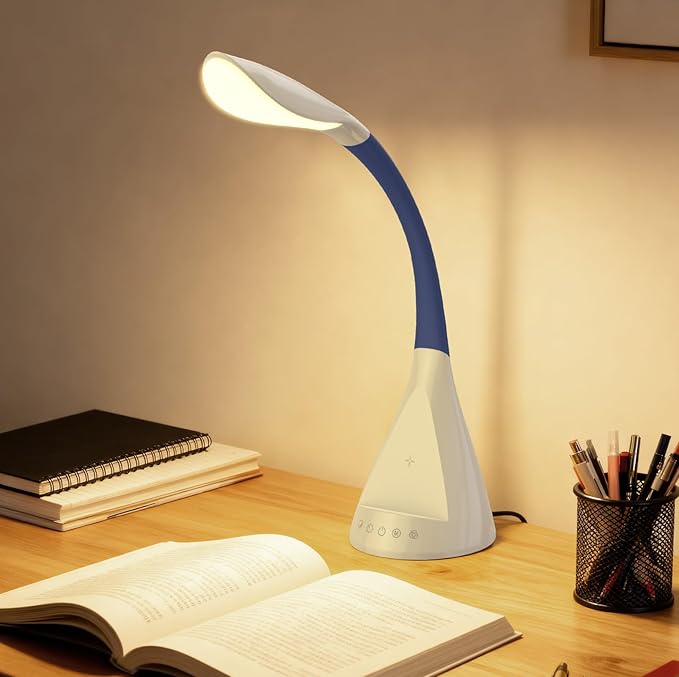 LED Desk Lamp with USB Charging Port, Dimmable Reading Light Touch Control and Eye Protection, Adjustable Brightness Table Lamp for Home Office Bedroom (White)