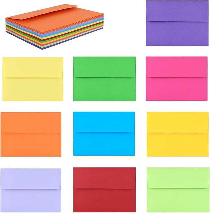 AZAZA 50 Pack A2 Envelopes for Invitations, 4.37x5.75, Multicolor Self Seal, Printable for Wedding, Baby Shower, 4.37x5.75 Cards