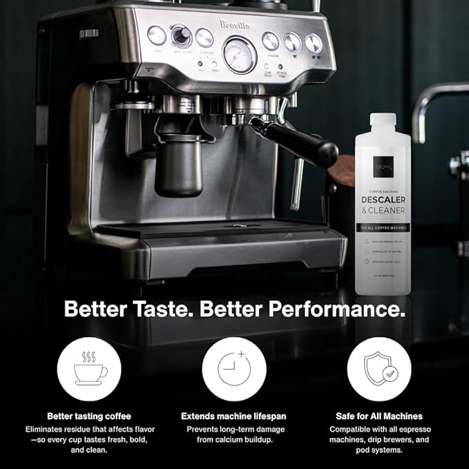 CREMA Coffee Products – Coffee Machine Descaler & Cleaner – Compatible with All Machines – 16 fl oz (4 Uses)