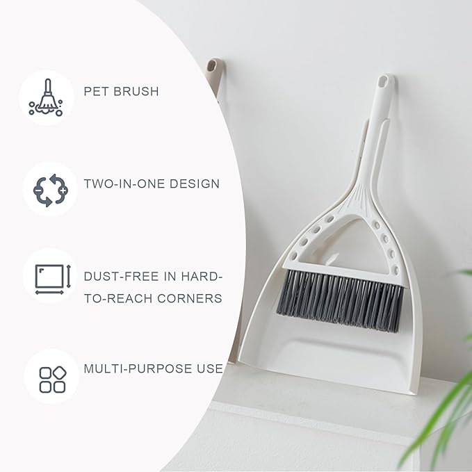 BSMstone Mini Broom and Dustpan Set Small Dust pan and Brush Set Perfect for Desk Office Camping Dorm RV Essentials (White)