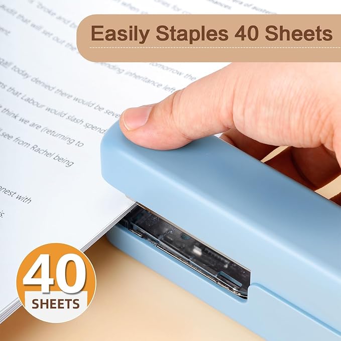 deli Stapler, Desktop Staplers with 1660 Staples and Integrated Staple Remover, 40 Sheet Capacity Office Stapler, 2 Pack, Blue