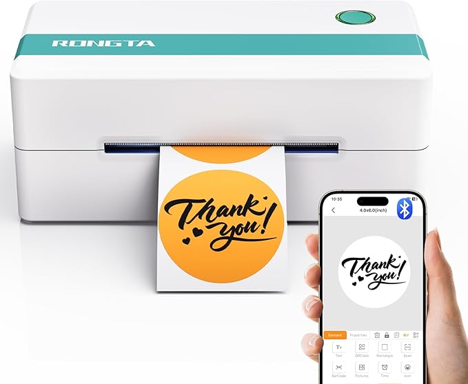 Rongta Thermal Shipping Label Printer, Bluetooth Wireless 4x6 Sticker Label Maker for Package, Compatible with Windows, Mac, Android & iPhone, Used for Business of Amazon, Ebay, Etsy, Shopify UPS