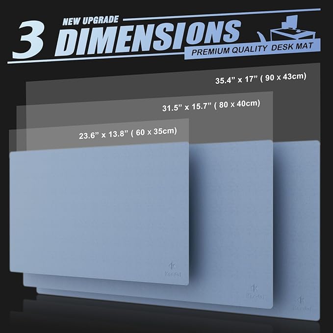 K KNODEL Small Office Leather Desk Mat, Mouse and Keyboard Pad, Computer and Laptop Mat, Desktop Protector and Cover, Writing Pad and Blotter (23.6"x13.8", Lake Blue)