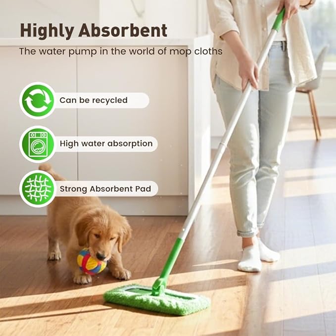 Reusable Mop Pads, Reusable Microfiber Mop Pads Compatible with Sweeper Mops, Replacement Wet Mopping pad Refills & Washable Dry Sweeping Cloths for Surface/Hardwood Floor Cleaning (Green-6PCS)