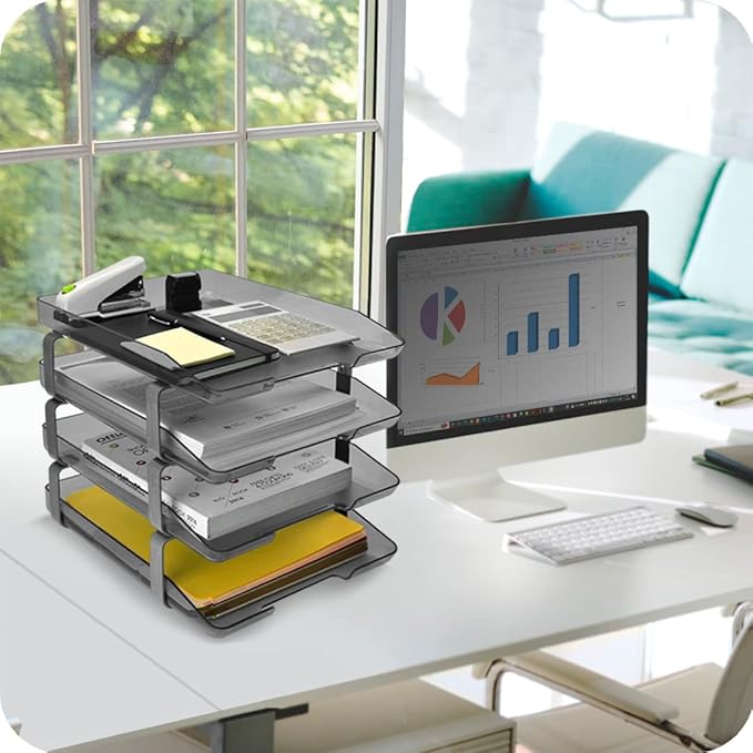 Acrimet Traditional 4 Tier Letter Tray, Front Load Design, A4 Letter Size, Desktop Organizer (Plastic) (Smoke Color)