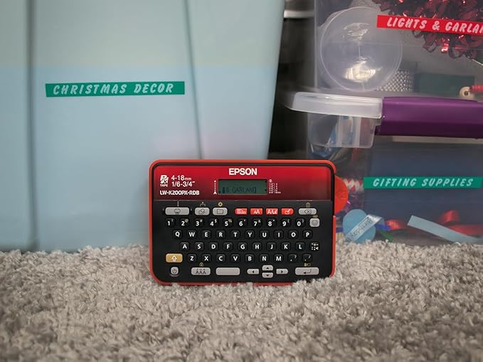 LABELWORKS Epson LW-K200PX-RDB Portable QWERTY Keyboard Label Maker for Home & Hobbies – Craft, Organize, and Personalize - Red Black Printer
