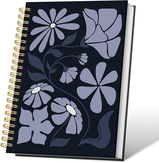 VONTP Boho Abstract Floral Spiral Notebook, Blue Abstract Flower Aesthetic Journal, Boho Office Supplies, Botanical Floral College Ruled Notebook Journal for Writing, 5.5x8.3