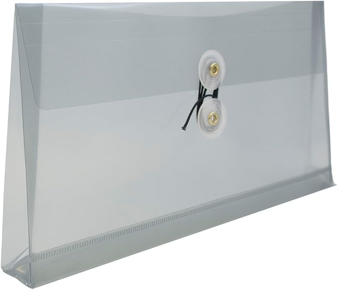 JAM PAPER Plastic Envelopes with Button & String Tie Closure - #10 Business Booklet - 5 1/4 x 10 - Smoke Gray - 12/Pack