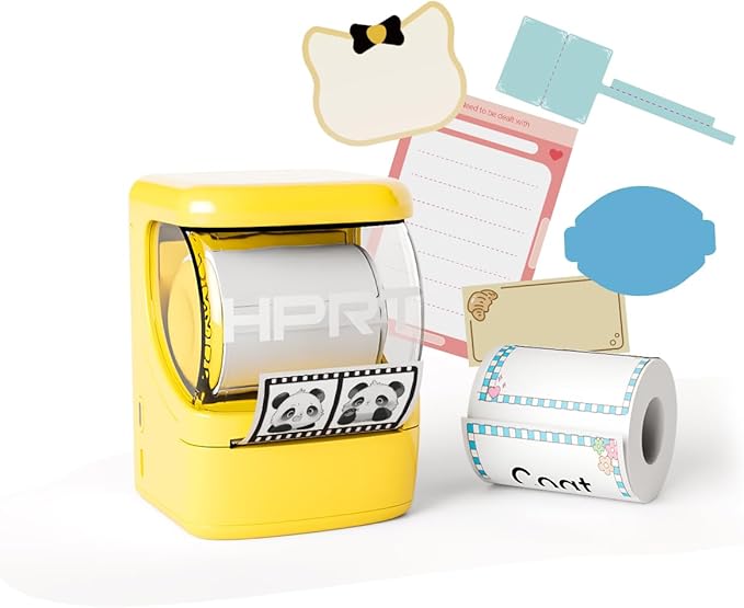 NEW1 Label Printer 2 Inch Portable Inkless Bluetooth Label Maker for Small Business, Home, School, Sticker Printer for Address, Logo, Barcode, Clothing, with Automatic Label Recognition（Yellow）