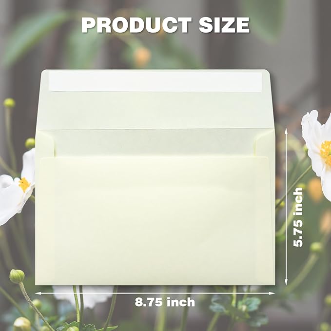 Self Seal A9 Envelopes 50 Pack - 5-3/4 x 8-3/4 Inches Blank Ivory Invitation Envelopes for Cards, Letters, Events & Business Correspondence (Secure Closure)