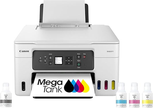 Canon Megatank GX3020 All-in-One Wireless Supertank Printer with Print, Copy, and Scan | Easy Setup, Mobile Printing and 1.35" Monochrome LCD Screen