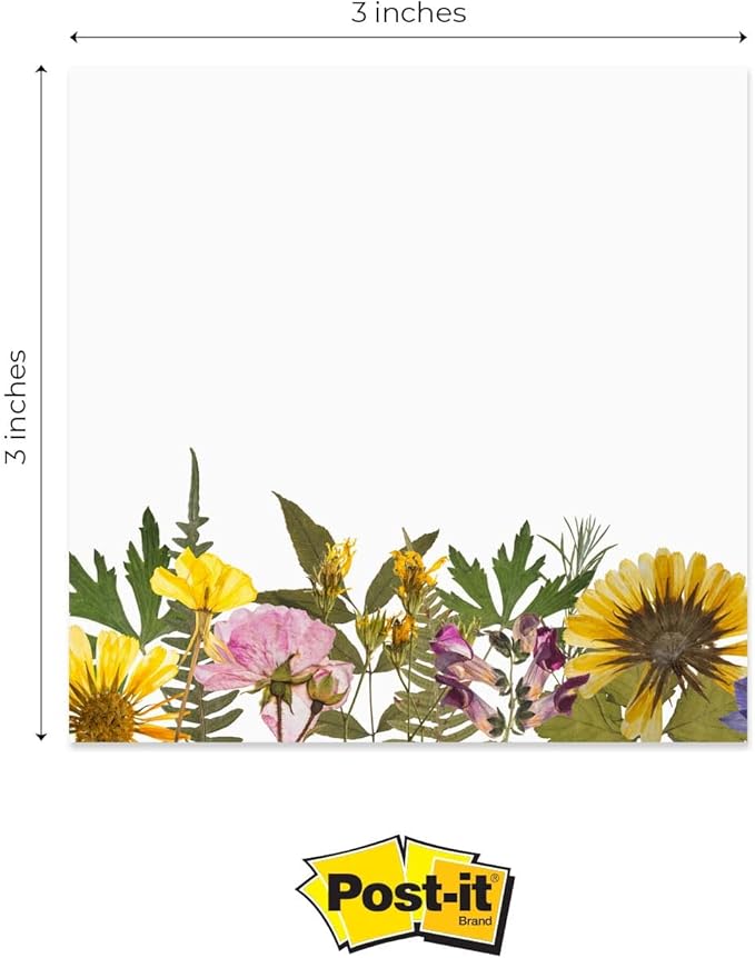 Wildflower Sticky Note Pads / 3" x 3" Botanical Sticky Notes/Set of 6 Pads / 50 Sheets Per Pad/Three Unique Designs/Made in The USA