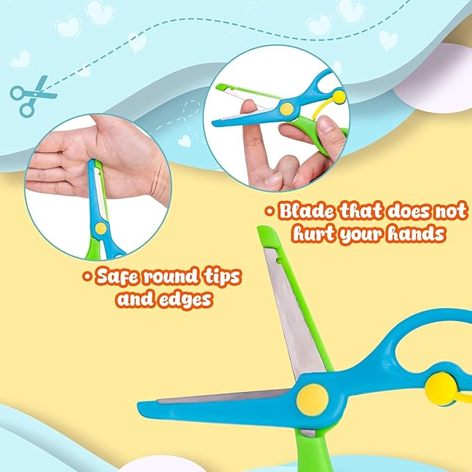 LOVESTOWN Kids Safety Scissors, 6PCS Blunt Tip Scissors for School with Comfort Grip & Steel Blades, Anti-Pinch Design for Back to School, Classroom Children's Paper Cutting, Ideal for Art Craft