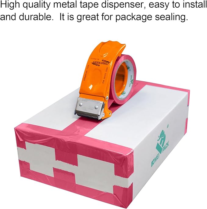 BOMEI PACK Metal Packing Tape Dispenser, 2inch Heavy Duty Handheld Heavy Tape Dispenser, 2Pcs, Orange