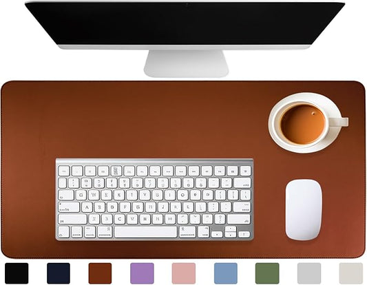 Brown Desk Cover - Cute Desk Mat, 35.4"x17", Non-Slip PU Leather, Large Mouse Pad, Beige Office Accessory