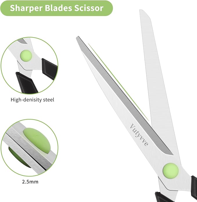 Scissors, Stainless Steel Blades Soft Grip for Home, School, Office. Black and Green, 4