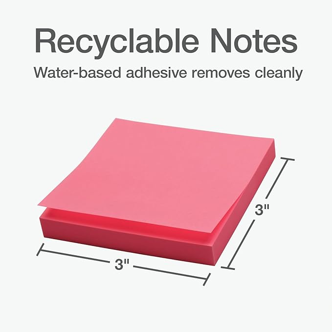 Redi-Tag Sticky Notes, Power Stick Notes, Adhesive Reminders, 3" x 3" Reusable Notes, Strong Adhesive Memos, Assorted Bright Colors, 144 Pack (1000977)