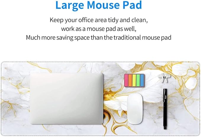 Desk Pad,Office Desk Mat 31.5"×11.8" Large Gaming Mouse Pad,Extended Computer Mouse Pad,Waterproof Thick Big Mouse Pads with Non-Slip Rubber Base Office Home White Gold Marble Flower