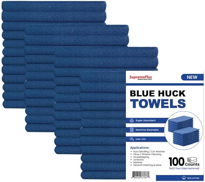 Premium Blue Huck Towels – (100 Pack) 15 x 27 inches 100% Cotton Bulk Towel for General Cleaning, Auto Shop, and Hospital Use, Super Absorbent, Machine Washable Cloth